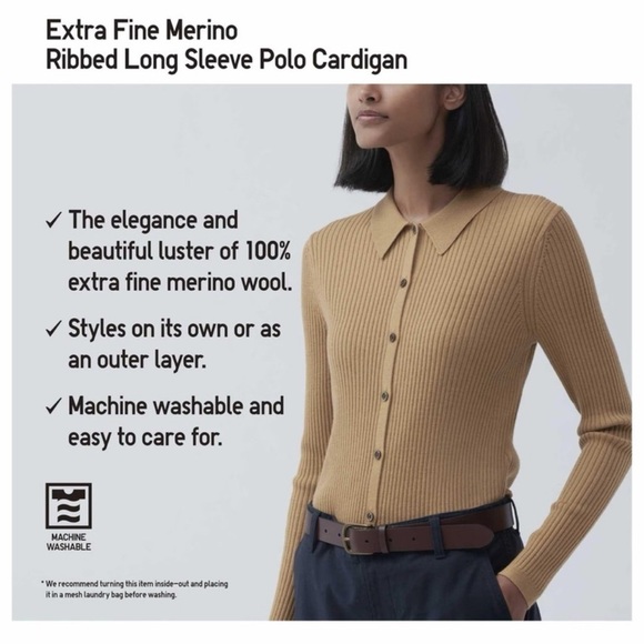 NWT 100% Extra Fine Merino Wool Ribbed Long Sleeve Polo Cardigan Black XL - Picture 3 of 15